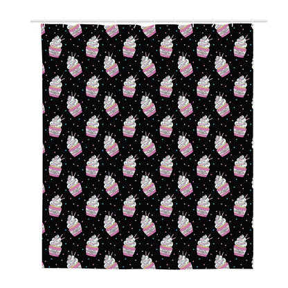 Pink Cupcake Pattern Print Polyester Shower Curtain