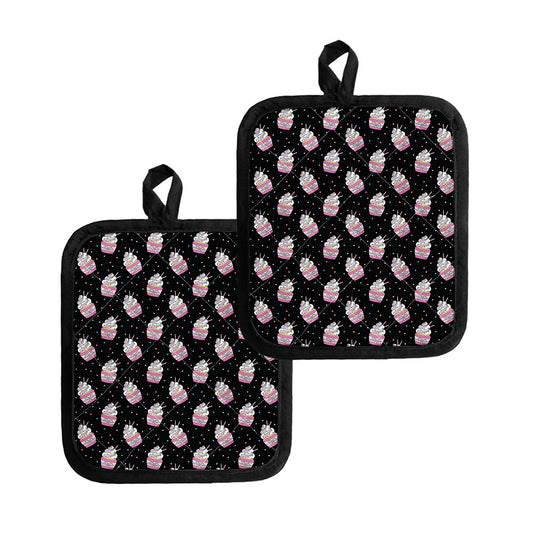 Pink Cupcake Pattern Print Pot Holders