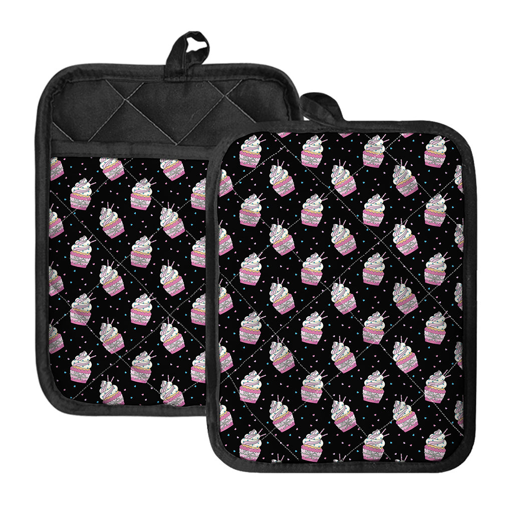 Pink Cupcake Pattern Print Pot Holders With Pocket