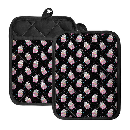 Pink Cupcake Pattern Print Pot Holders With Pocket