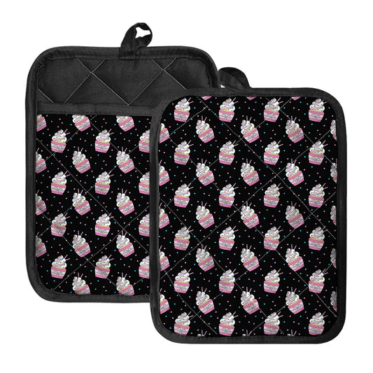 Pink Cupcake Pattern Print Pot Holders With Pocket