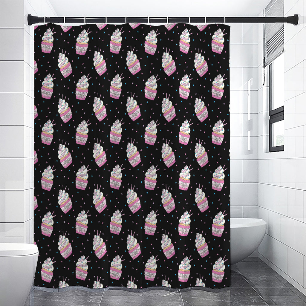 Pink Cupcake Pattern Print Premium Shower Curtain