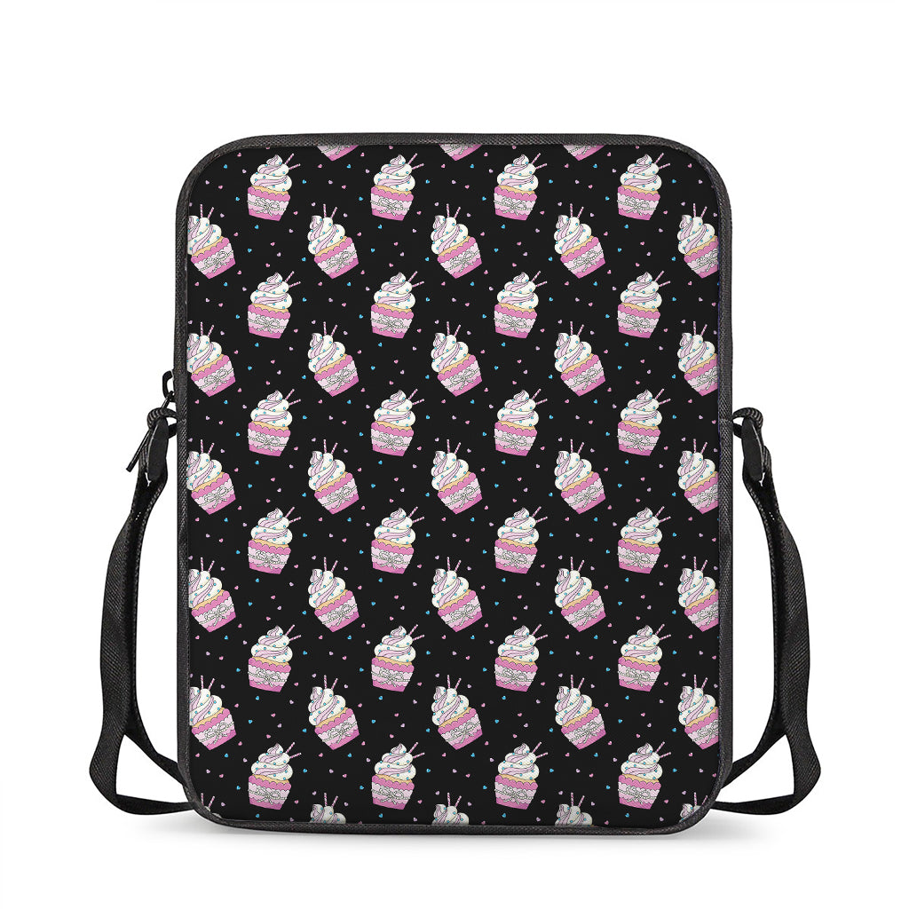 Pink Cupcake Pattern Print Rectangular Crossbody Bag