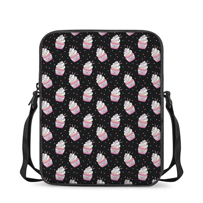 Pink Cupcake Pattern Print Rectangular Crossbody Bag