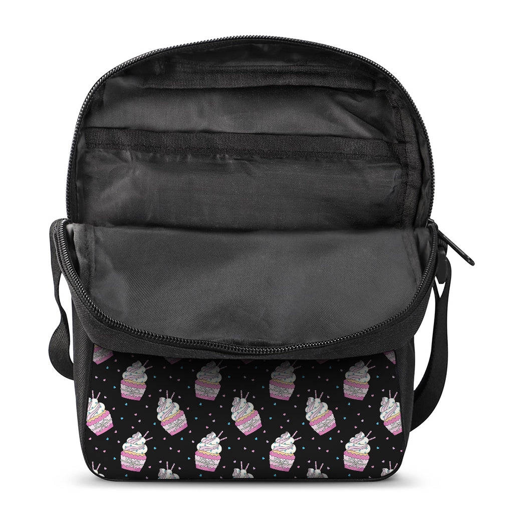 Pink Cupcake Pattern Print Rectangular Crossbody Bag