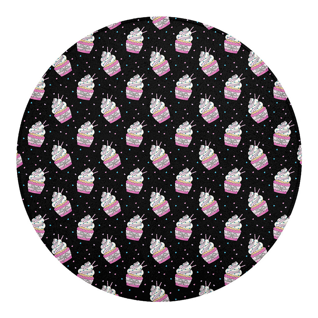 Pink Cupcake Pattern Print Round Blanket