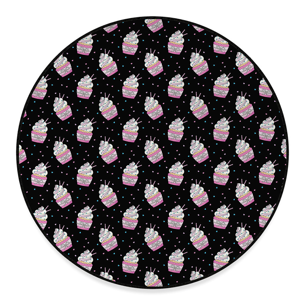 Pink Cupcake Pattern Print Round Floor Mat