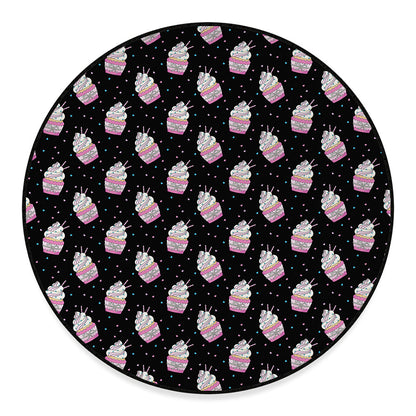 Pink Cupcake Pattern Print Round Floor Mat