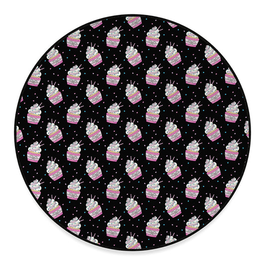 Pink Cupcake Pattern Print Round Floor Mat