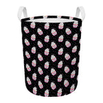 Pink Cupcake Pattern Print Round Laundry Basket
