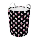 Pink Cupcake Pattern Print Round Laundry Basket