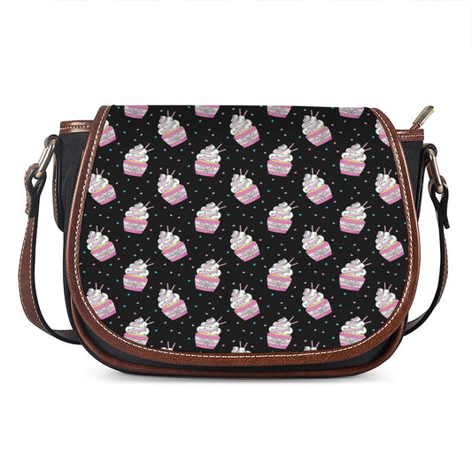 Pink Cupcake Pattern Print Saddle Bag
