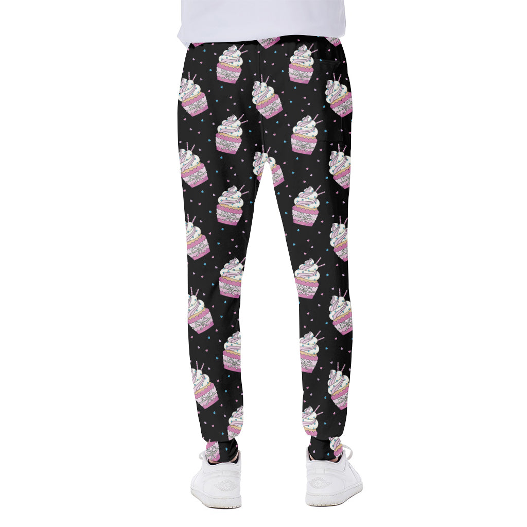Pink Cupcake Pattern Print Scuba Joggers