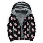 Pink Cupcake Pattern Print Sherpa Lined Zip Up Hoodie