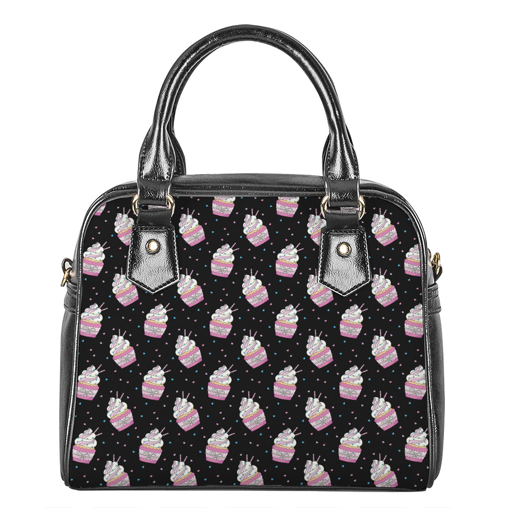 Pink Cupcake Pattern Print Shoulder Handbag