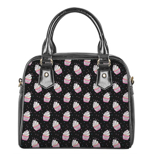 Pink Cupcake Pattern Print Shoulder Handbag