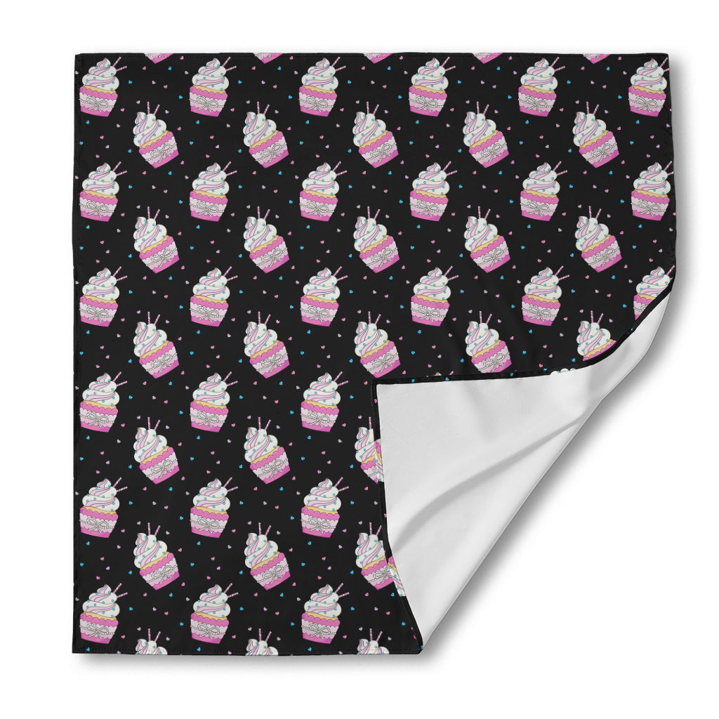 Pink Cupcake Pattern Print Silk Bandana