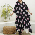 Pink Cupcake Pattern Print Silk V-Neck Kaftan Dress