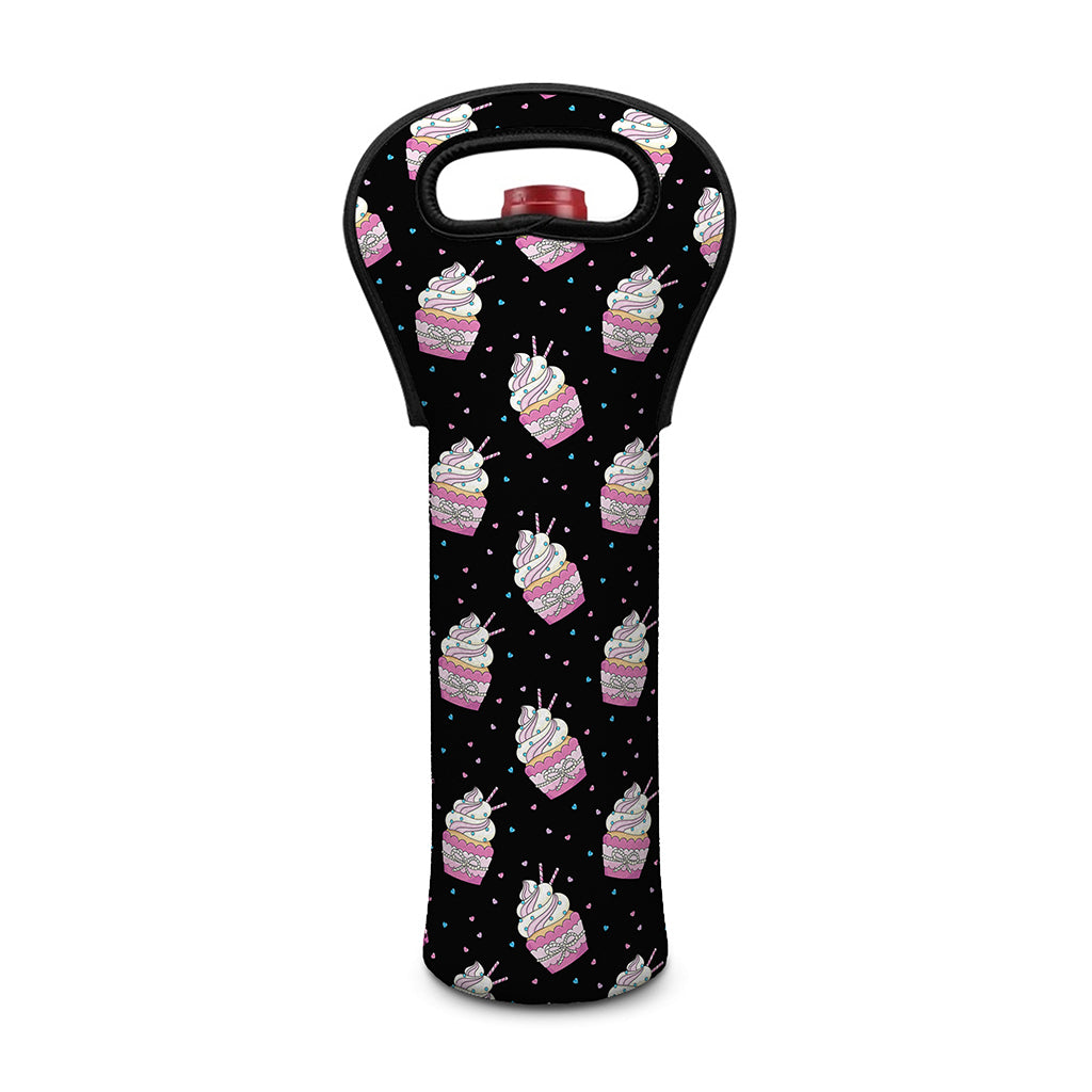 Pink Cupcake Pattern Print Single Neoprene Wine Tote