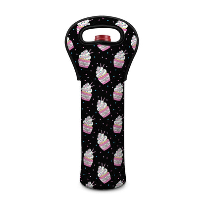 Pink Cupcake Pattern Print Single Neoprene Wine Tote