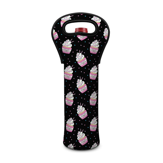 Pink Cupcake Pattern Print Single Neoprene Wine Tote