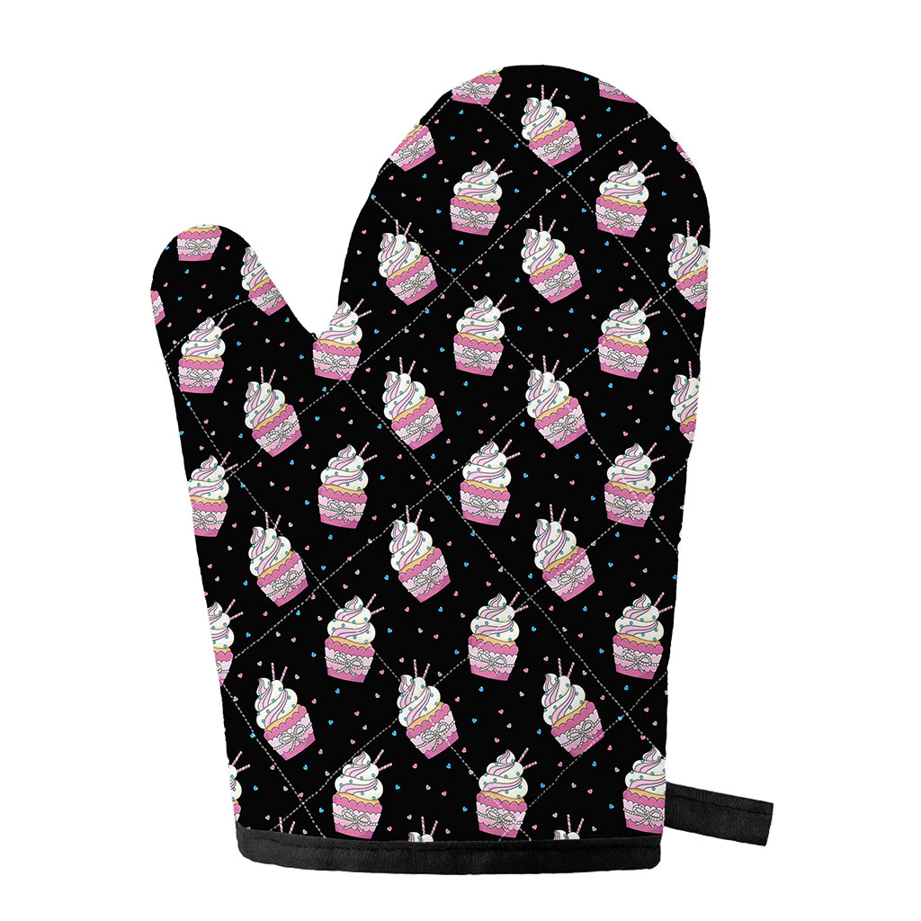 Pink Cupcake Pattern Print Single Oven Mitt