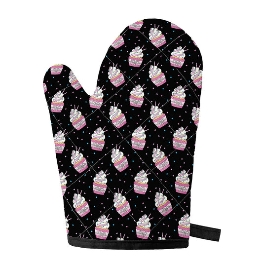 Pink Cupcake Pattern Print Single Oven Mitt