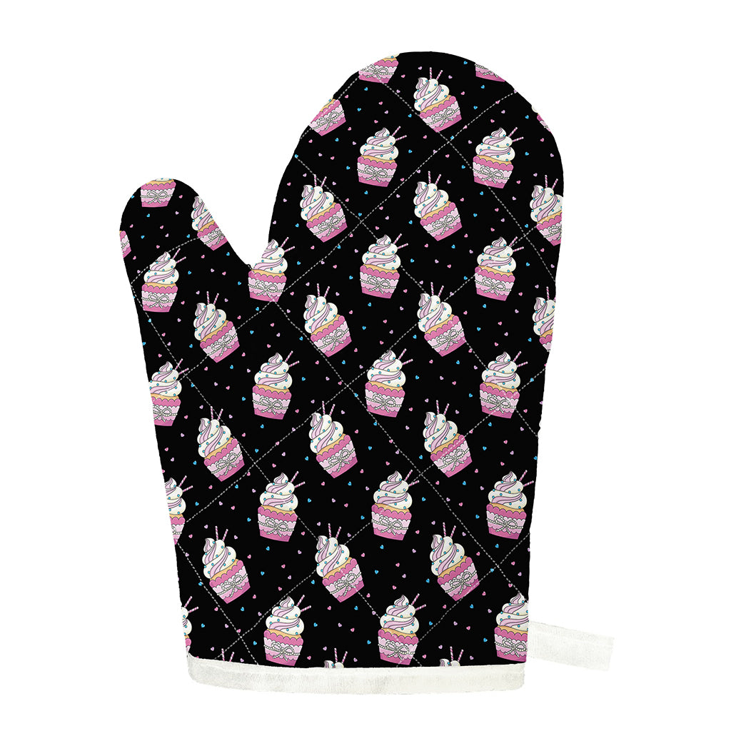 Pink Cupcake Pattern Print Single Oven Mitt