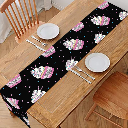 Pink Cupcake Pattern Print Table Runner