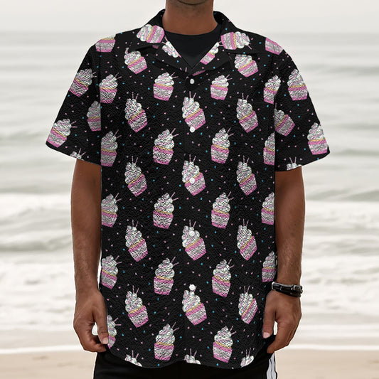 Pink Cupcake Pattern Print Textured Short Sleeve Shirt