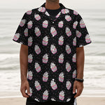 Pink Cupcake Pattern Print Textured Short Sleeve Shirt