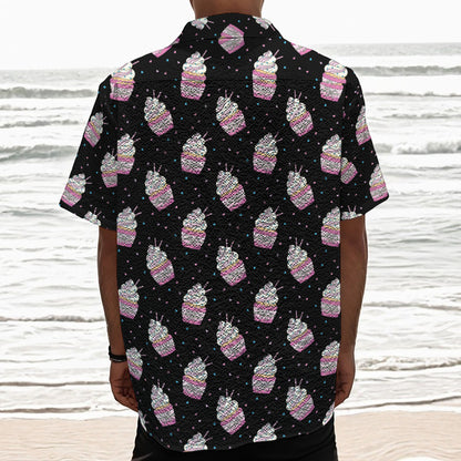 Pink Cupcake Pattern Print Textured Short Sleeve Shirt