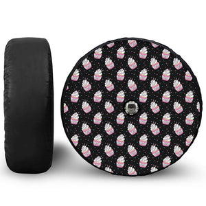 Pink Cupcake Pattern Print Tire Cover With Camera Hole