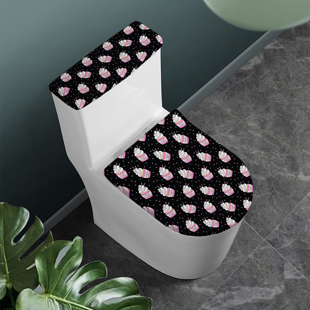 Pink Cupcake Pattern Print Toilet Lid And Tank Cover Set
