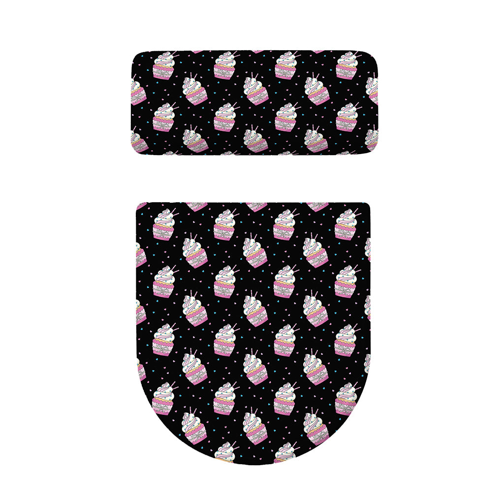 Pink Cupcake Pattern Print Toilet Lid And Tank Cover Set