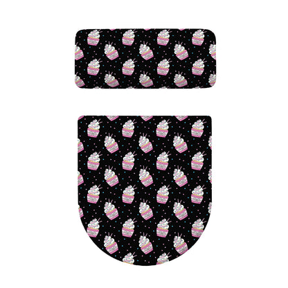 Pink Cupcake Pattern Print Toilet Lid And Tank Cover Set