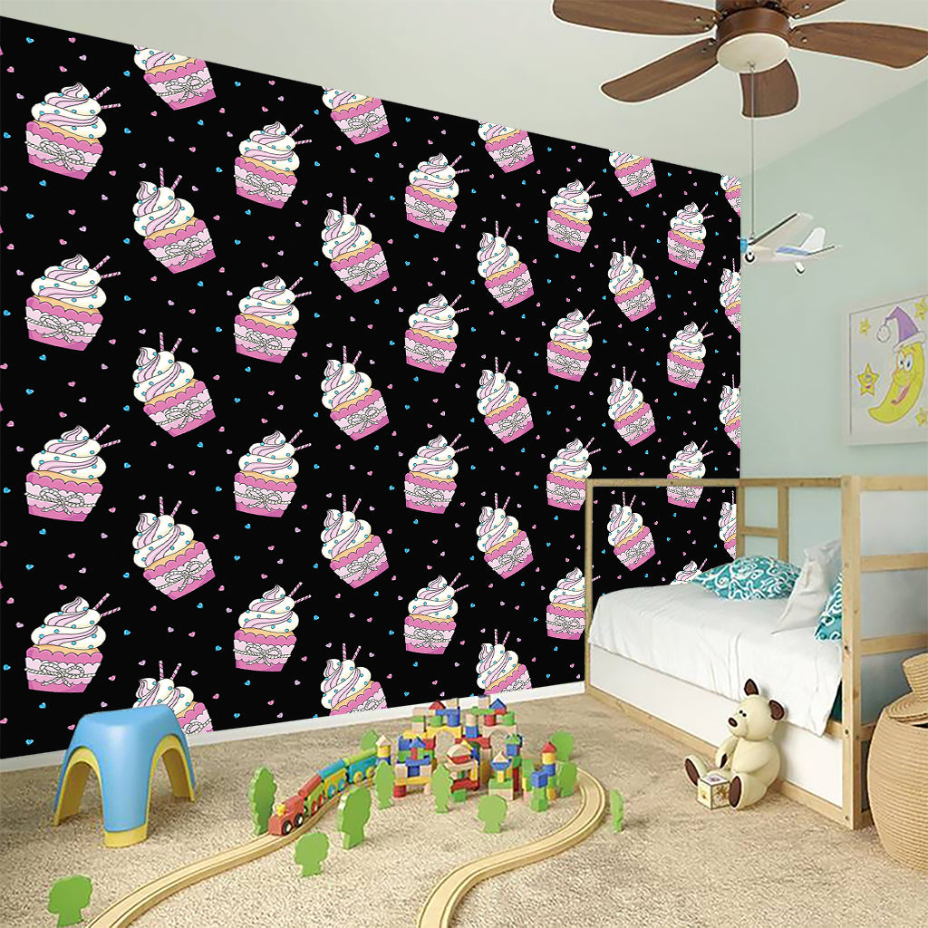 Pink Cupcake Pattern Print Wall Sticker