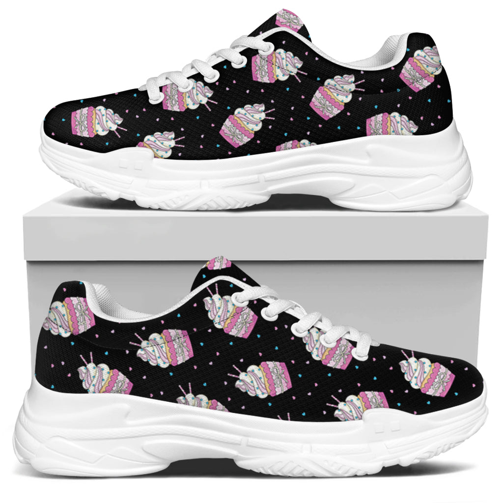 Pink Cupcake Pattern Print White Chunky Shoes