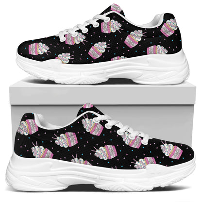 Pink Cupcake Pattern Print White Chunky Shoes
