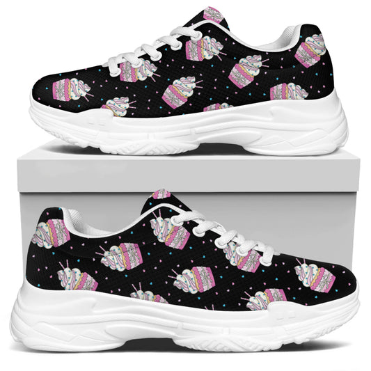 Pink Cupcake Pattern Print White Chunky Shoes