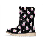 Pink Cupcake Pattern Print Winter Boots