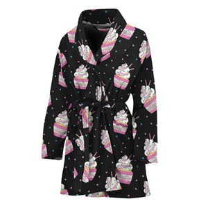 Pink Cupcake Pattern Print Women's Bathrobe