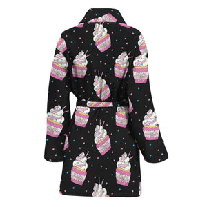 Pink Cupcake Pattern Print Women's Bathrobe