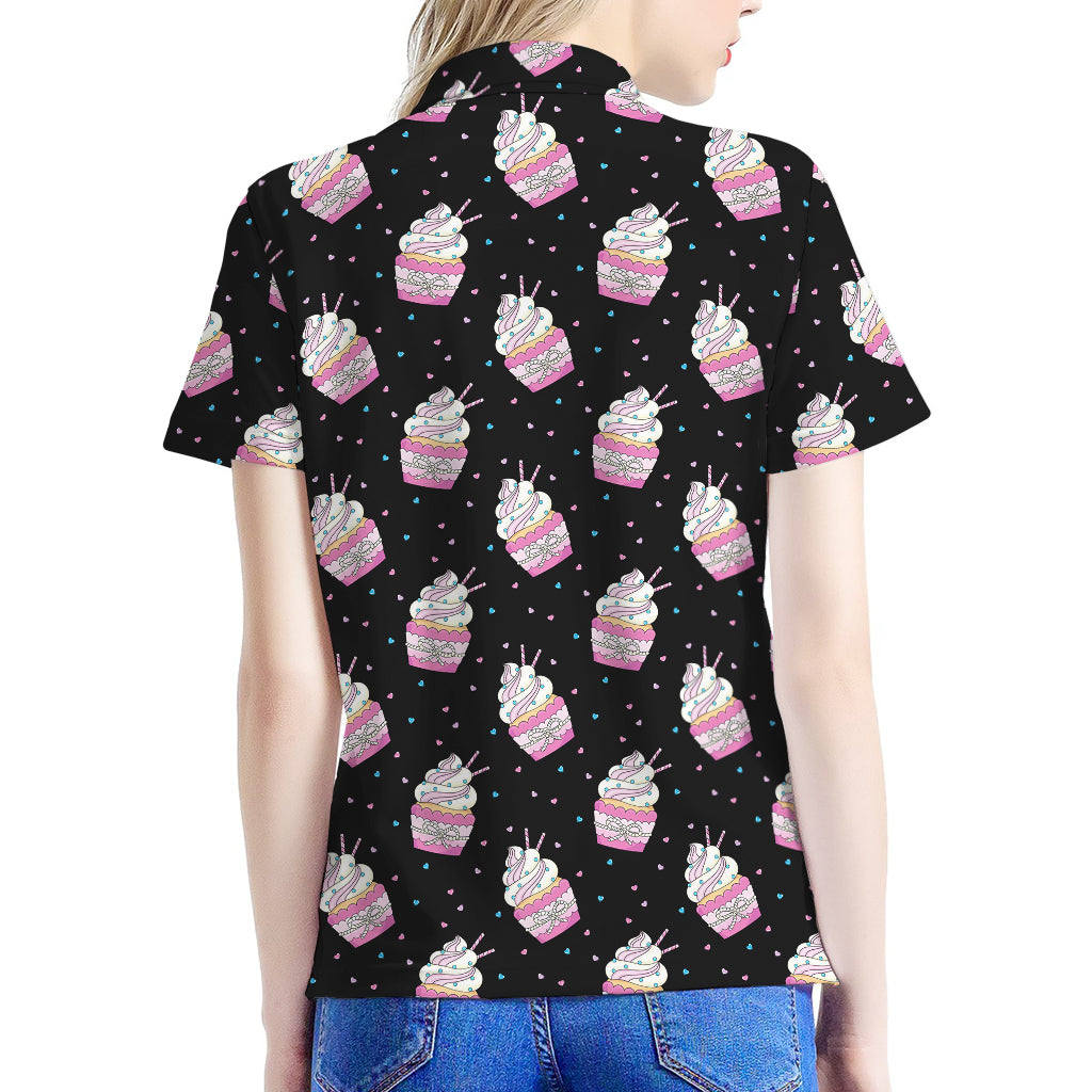 Pink Cupcake Pattern Print Women's Polo Shirt