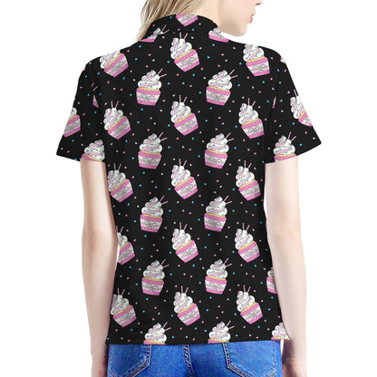 Pink Cupcake Pattern Print Women's Polo Shirt