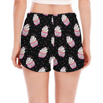 Pink Cupcake Pattern Print Women's Split Running Shorts