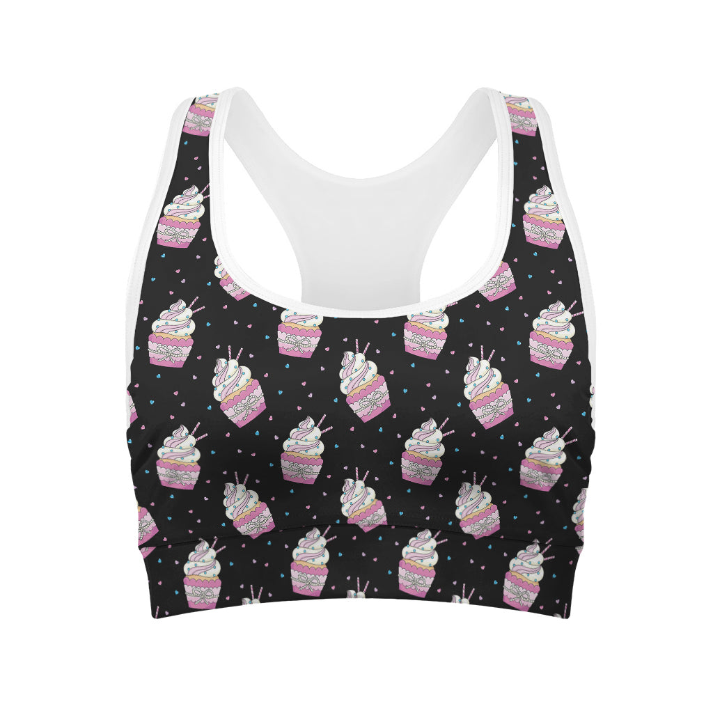 Pink Cupcake Pattern Print Women's Sports Bra