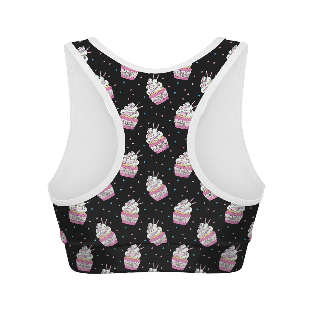 Pink Cupcake Pattern Print Women's Sports Bra