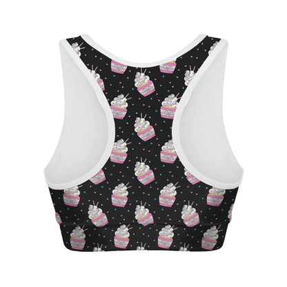 Pink Cupcake Pattern Print Women's Sports Bra