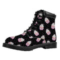 Pink Cupcake Pattern Print Padded Collar Lace Up Boots